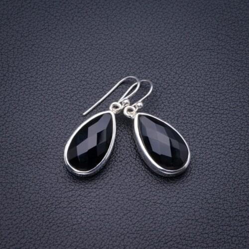 StarGems Natural Black Onyx Handmade 925 Sterling Silver Earrings 1.5" D3805
