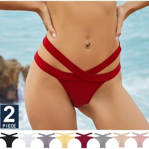 FINETOO 2PCS/Set Fashion Womens Seamless Sexy Panties Lingerie Girls Cross Strap Underwear Briefs 8 Solid Colors Woman Pantys