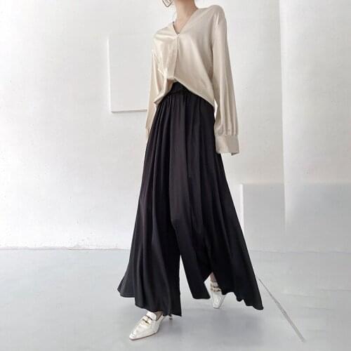 Spring and Summer Thin Hakama Wide-leg Pants Womens Fashion Drape Trousers Are Thin, Wild High-waist Casual Trousers