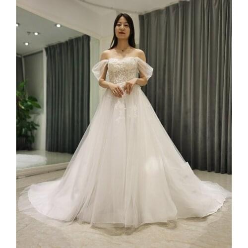 AmL 8379 wedding dress boho chic online shop celebrity Floral beach beaded off shoulder tulle white Country Vintage Sunday