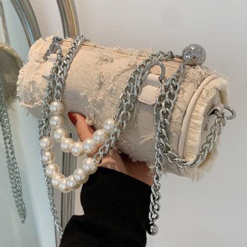 High-quality Ladies Pearl Chain Shoulder Bag 2021 New Fashion Hand-held Handbag Hot-selling Messenger Hand Bag Cylinder Bag