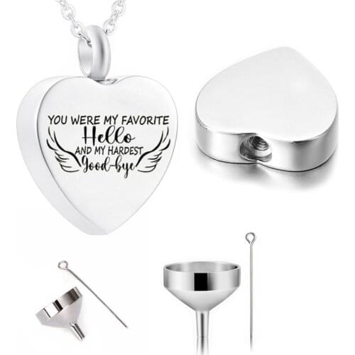 Cremation Jewelry Stainless Steel Urn Heart-Shaped Angel Wings Pendant Mini Pet Ashes Memorial With Filling Kit
