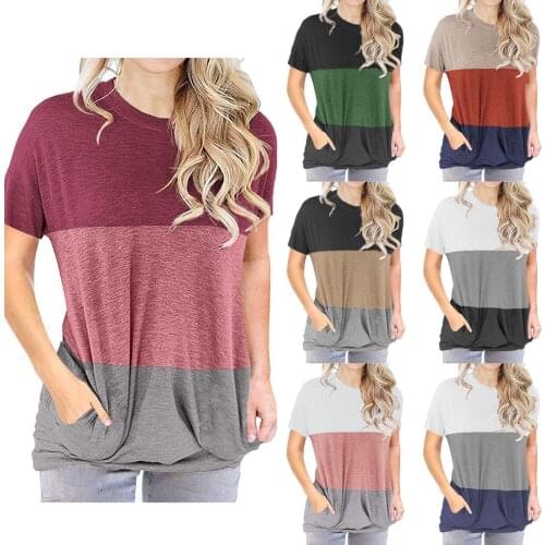 Woman Tshirts 2021 New Tees Summer Round Collar Loose Bats Pocket t-shirts Harajuku T Shirt With Short Sleeves Women AXR2021215