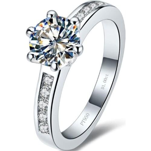 Test Positive 1Ct Round Cut D Color 6.5mm Moissanite Ring Solid Platinum 950 Ring for Women White Gold Jewelry