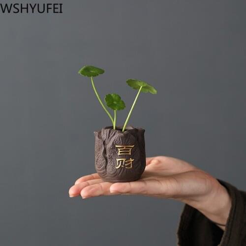 1 PCS Purple Clay Fingertip Tea pet Ornament Mini Vase hydroponic plant Tea table Accessories Boutique Handmade Crafts