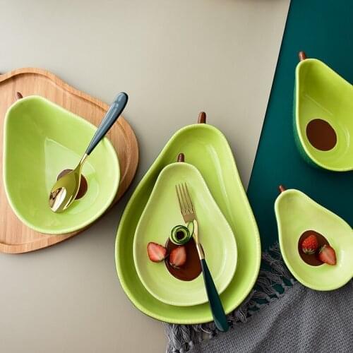 2 Pcs Creative avocado plate ceramic breakfast plate soup salad dessert bowl fruit plate dish childrens tableware dinner plates