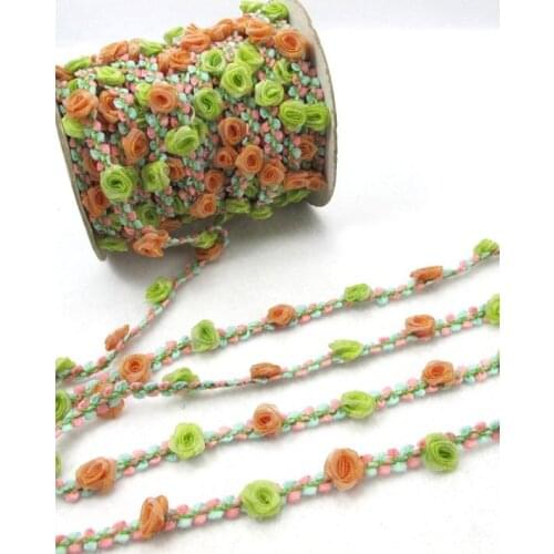 2 Yards Woven Rococo Ribbon Trim with Rose Flower Buds|Decorative Floral Ribbon|Scrapbook Materials|Clothing|Decor