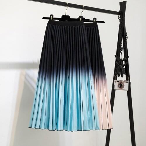 2021 Summer New Digital Print Pleated Skirt Fashion Pleated Skirt Mid-length Elastic Waist Pleated Skirt