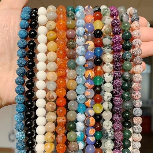 24Style Natural Stone Beads White Black Fire Dragon Veins Agates Beads For Jewelry Making DIY Bracelet 15‘’Strands 4/6/8/10/12mm