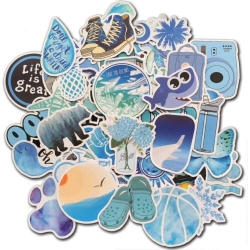 50 Pcs Blue VSCO Stickers for Water Bottle Hydro Flask Stickers for Laptop Teen Girls DIY Guitar Skateboard Luggage Phone Decals