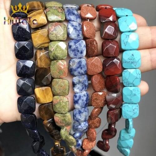 12mm Faceted Square Stone Beads Natural Unakite Agates Jades Quartz Turquoises Beads For Jewelry Making DIY Bracelet Accessories