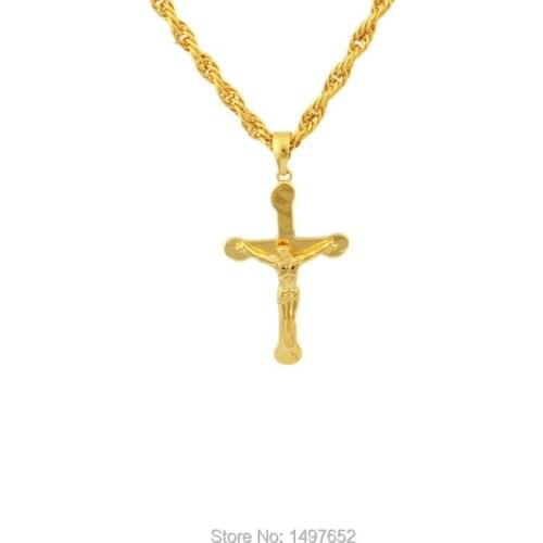 Jesus Cross Pendant Gold Color Pendant Necklace For Women Men Fashion INRI Crucifix Jewelry With 45cm 60cm chain