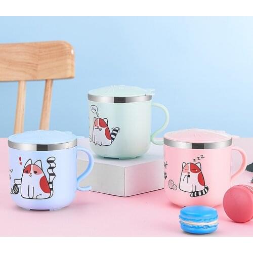 304 stainless steel cup children cartoon cup to cup with cover safety to prevent falling, kindergarten childrens drinking cups