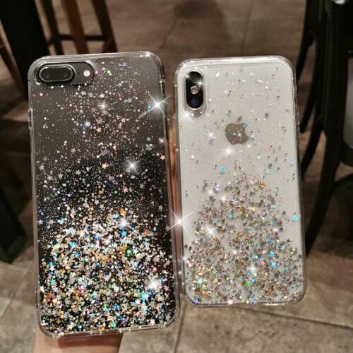 Glitter Star Sequins Soft Bling Phone Case For iPhone 11 Pro Max 12 Mini XS XR X 6S SE 7 8 Plus Shockproof Transparent TPU Cover