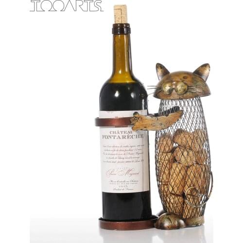 Tooarts Cat Wine Holder Metal Wine Glass Rack Cork Container Bracket Display Stand Rack Home Decor Craft Gift Animal Ornaments