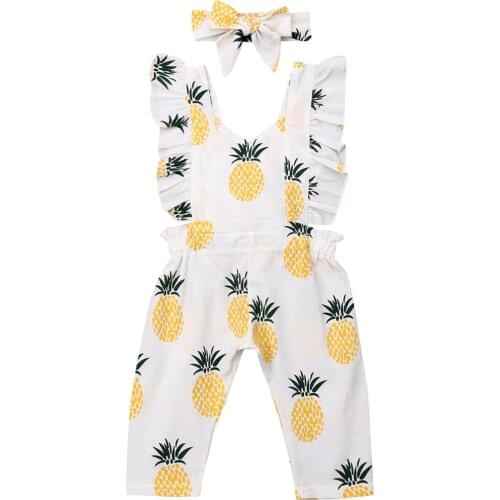 Baby 2Pcs Clothes Newborn Baby Girls Pineapple Clothes Ruffle Sleeve Romper Jumpsuit Outfit Size 0-24M