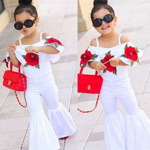 2018 Lovely Summer Flowers Baby Girl Romper Jumpsuit Bell Bottom Pants Kids Outfit Clothes
