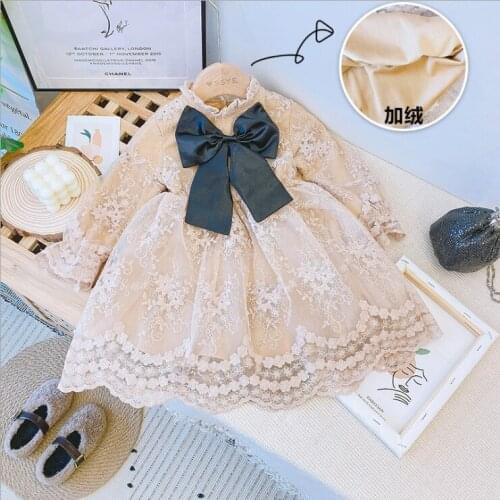 2021 Winter Thicken Children Lace Dress for Baby Girls Sweet New Years Cotton Plus Velvet Kids Dresses for Girls Outwear