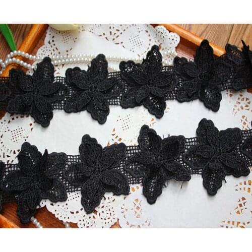 8cm or 3.15inch wide-2Yards/lot Super 3D Black Venise Lace Trim ,Water Soluble Lace, Costume design