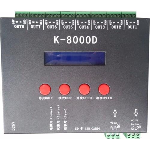 K-8000D;8ports(512pixels*8)DMX SD card pixel controller;for standard dmx512 chip/DMX512AP-N/WS2821A/UCS512.etc