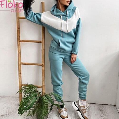 Flokocloset Women Elegant Solid Sets for Women Warm Hoodie Sweatshirts and Long Pant Fashion Two Piece Sets Ladies
