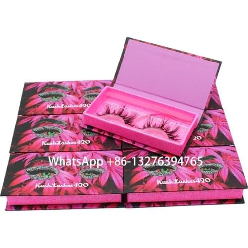 Pink Marijuana Leaves Lashes Boxes With Tray Custom Lashbox Packaging With Logo Handmade 100% Real Mink Eyelashes 5D Lashes