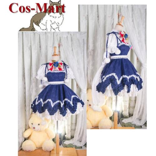 Hot Game Touhou Project Cirno Cosplay Costume Cute Navy Blue Formal Dress Full Set Female Role Play Clothing Custom-Make Any