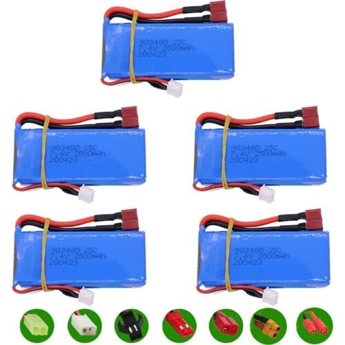 5PCS 7.4V 2S 2500mAh Lipo battery for Syma X8C X8W X8G X8 RC Quadcopter 12428 12423 Car Parts 7.4 V 903480 Toys Battery parts
