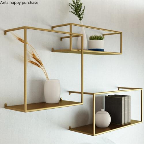 Wall Wrought Iron Shelf Nordic Gold Metal Frame Iron Rack Bookshelf Background Wall Decoration Display Stand Potted Plant Frame