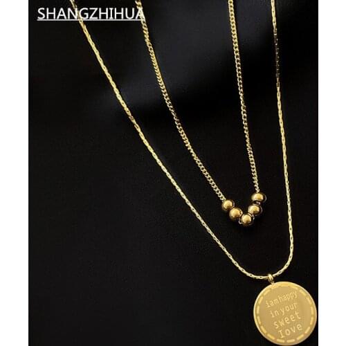 2021 New Double Layered Classic Letter Disc Stainless Steel Necklace Girls Sexy Clavicle Chain Fashion Jewelry For Woman