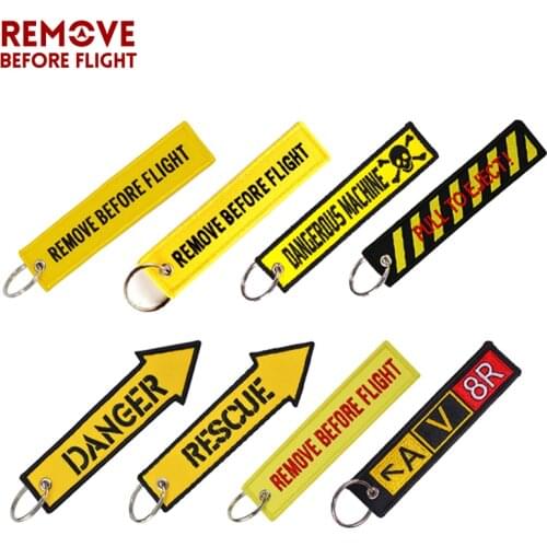 Wholesale Remove Before Flight Keychain Key Ring Embroidery auto Key Chains for Motorcycle ATV Car Key Tag Yelloew Danger Key