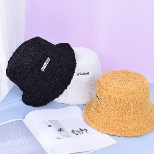 2021 New Fashion Bucket Hats Lamb Faux Fur Wool Women Solid Color Thicken Foldable Winter Outdoors Warm Flat Top Fisherman Caps