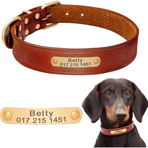 Personalized Dog Collars Leather Customized ID Name Collars for Dog Adjustable Engrave for Small Medium Large Dogs Pets Pug XS