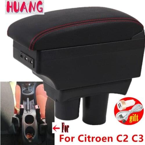 For Citroen C3 Armrest Box For Citroen C3 Car Armrest Storage Box Cup Holder Modification Accessorissories with USB LED