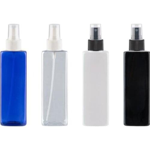 Empty Plastic Container With Spray Pump 250ml Square White Transparent Blue Black PET Bottle For Cosmetics Perfume Bottle