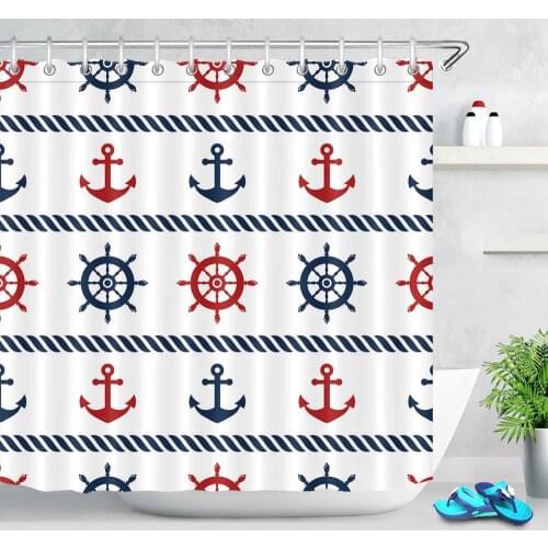 Retro Nautical Anchor Rudder Pattern Bathroom Shower Curtain Modern Nordic Home Bathtub Decor Ocean Theme Fabric Bath Curtains