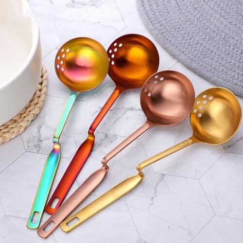 Stainless Steel Soup Long Handle Wall Hanging Bending Hot Pot Soup Cooking Colander Ladle Scoop Dinner Kitchen Spoon Tool