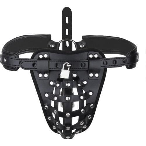 Sexy Mens PU Leather Basket Jockstrap G-string Underwear Underpants Adjustable with Locks Gay Male Cage Penis Restraint Panties