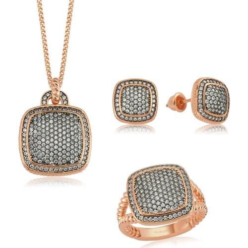 Valori Jewels Dark Shimmer, Zirconia White Gemstone, Rose Gold Plated, Sterling Silver Trio Set