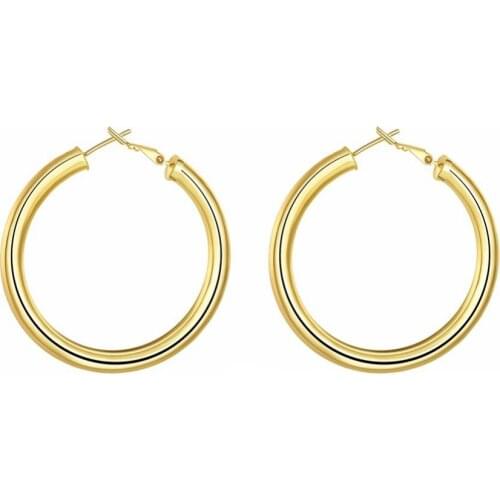 Diameter 50MM Earrring For Women Ladies Girls Hollow Big Circle Golden Color Hoop Earrings 5mm Thick Fashion Jewelry