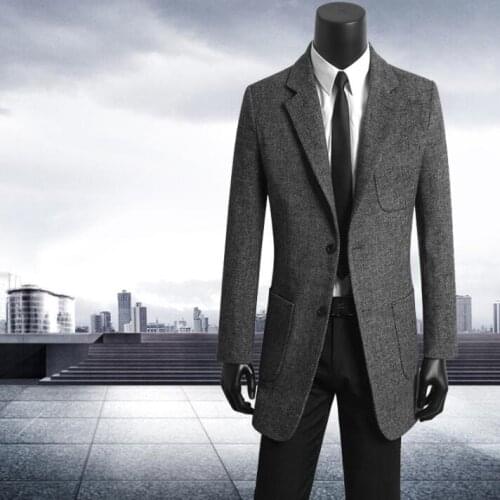 Grey casual woolen coat men trench coats long sleeves overcoat mens cashmere coat blazer casaco masculino inverno england 907