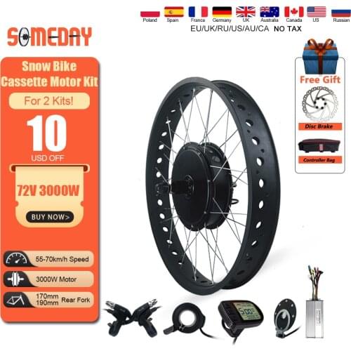72V 3000W Electric Bike Conversion Kit Brushless Non-Gear Hub Motor Wheel Snow Ebike 20”26“×4.0 Rear Cassette Wheel Fat Tire Kit