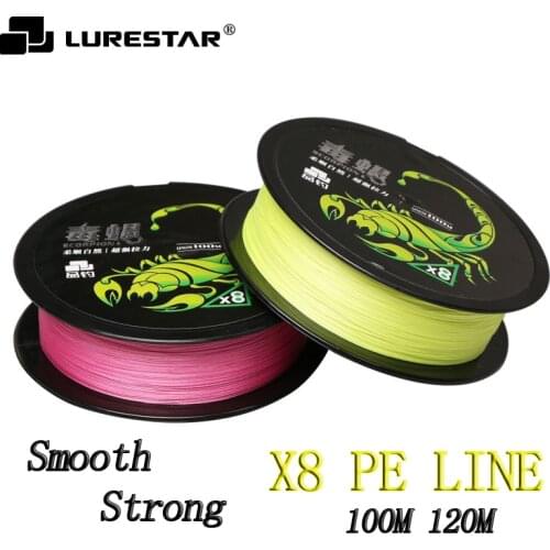 Rope X8 PE Fishing Line Braided Multifilament Bass Carp Wire 8StrandsThreads 8.4lb--54lb 100m 120m Grand Saltwater Yellow Pink