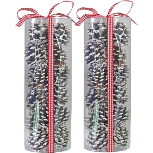 Wanglaap 2 Pack Barreled Natural Pine cones in barrel tied with ribbon Decor for Christmas Tree Winter Home Ornament Centerpiece