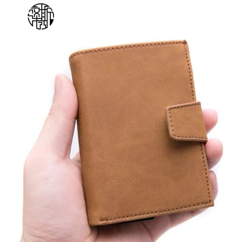 Zenos Vintage Pu Leather RFID Blocking Pop Up Card Holder Case Carbon Minimalist Multi Wallet