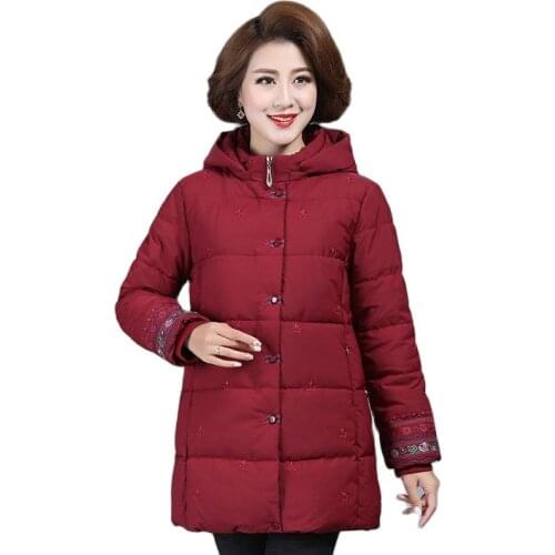 2021Middle-aged Female Embroidered Winter Coat Jacket Warm Down Cotton Parkas Fashion Women Thick Warm Cotton Padded Jacket 5XL