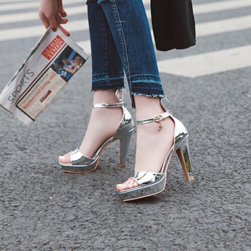 Ochanmeb Sexy 11cm High Heels Sandals Shoes Women Big Plus Size 43 Metallic Pink Gold Silver Summer Sandals Platform Shoes Chic