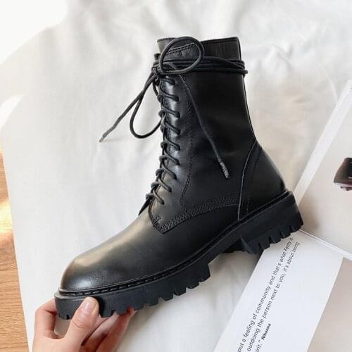 2020 New autumn winter Genuine leather Women boots Martin boots Knight locomotive Female boots Women shoes Size 34-43