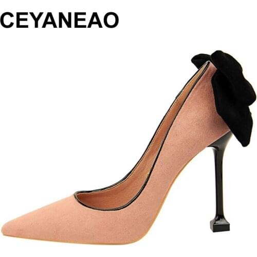 CEYANEAOFetish High Heels Butterfly-knot Green Shoes For Women Ladies Pumps Shoes Luxury Shoes Women Tacones Altos Mujer