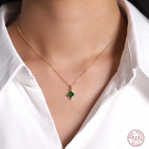 925 Sterling Silver European Simple Green Crystal Pendant Clavicle Chain Necklace For Women Light Luxury Wedding Jewelry